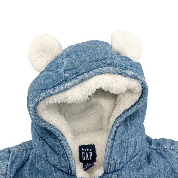 NEW Baby Gap Chambray Quilted Full Zip One Piece Bear Suit - Size 0-3 Months - Picture 3 of 4